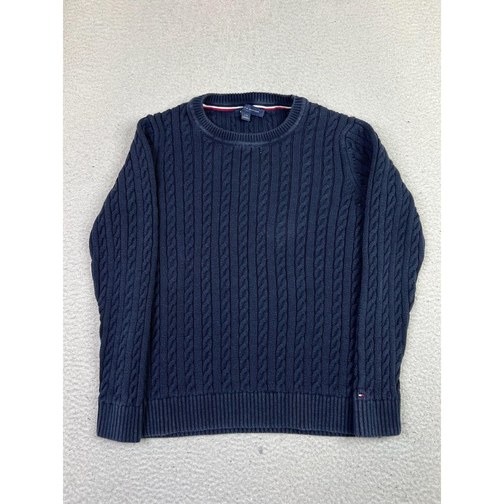 Tommy‎ Hilfiger Sweater Mens Large Navy Blue Cable Knit Cotton Crewneck